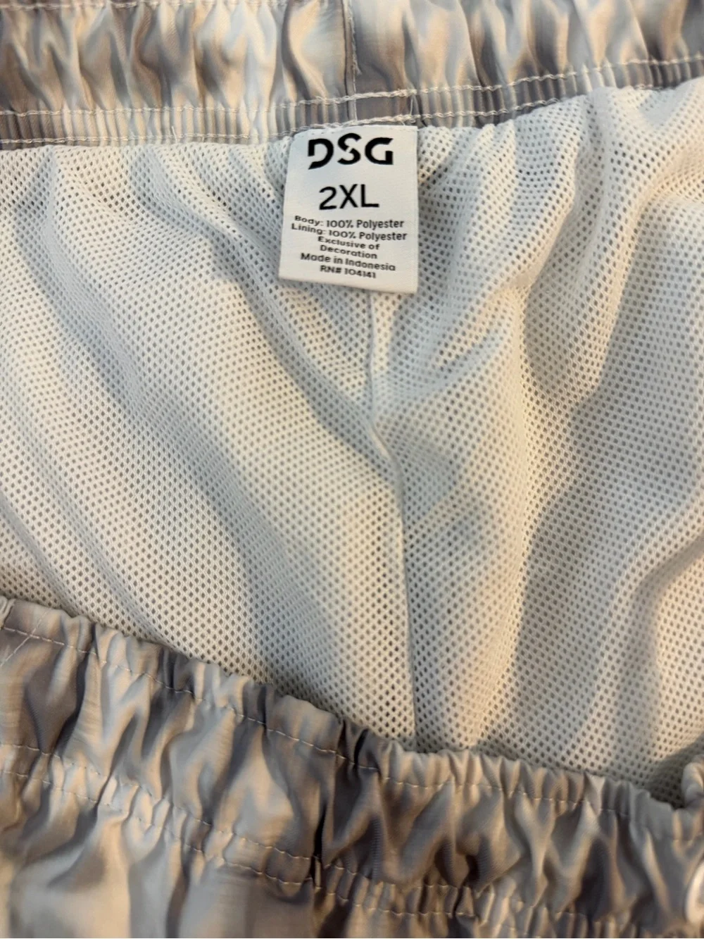 DSG Men's Gray Tie-Dye Swim Trunks with White Drawstring